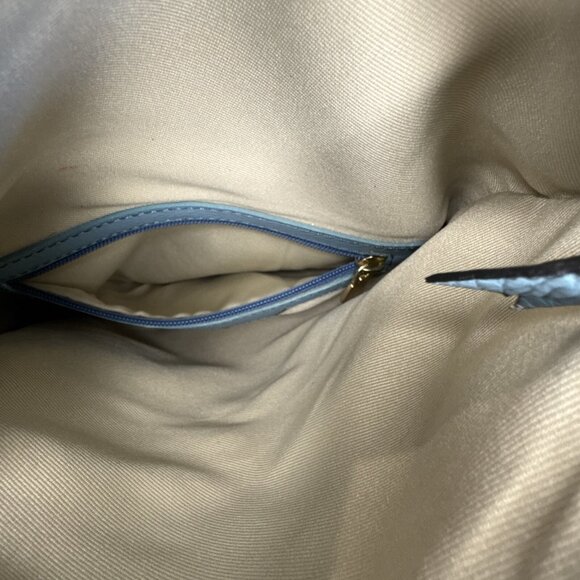 Cuoieria Fiorentina Embossed Blue Floral Leather Crossbody Bag Gold Chain Strap - Picture 14 of 14